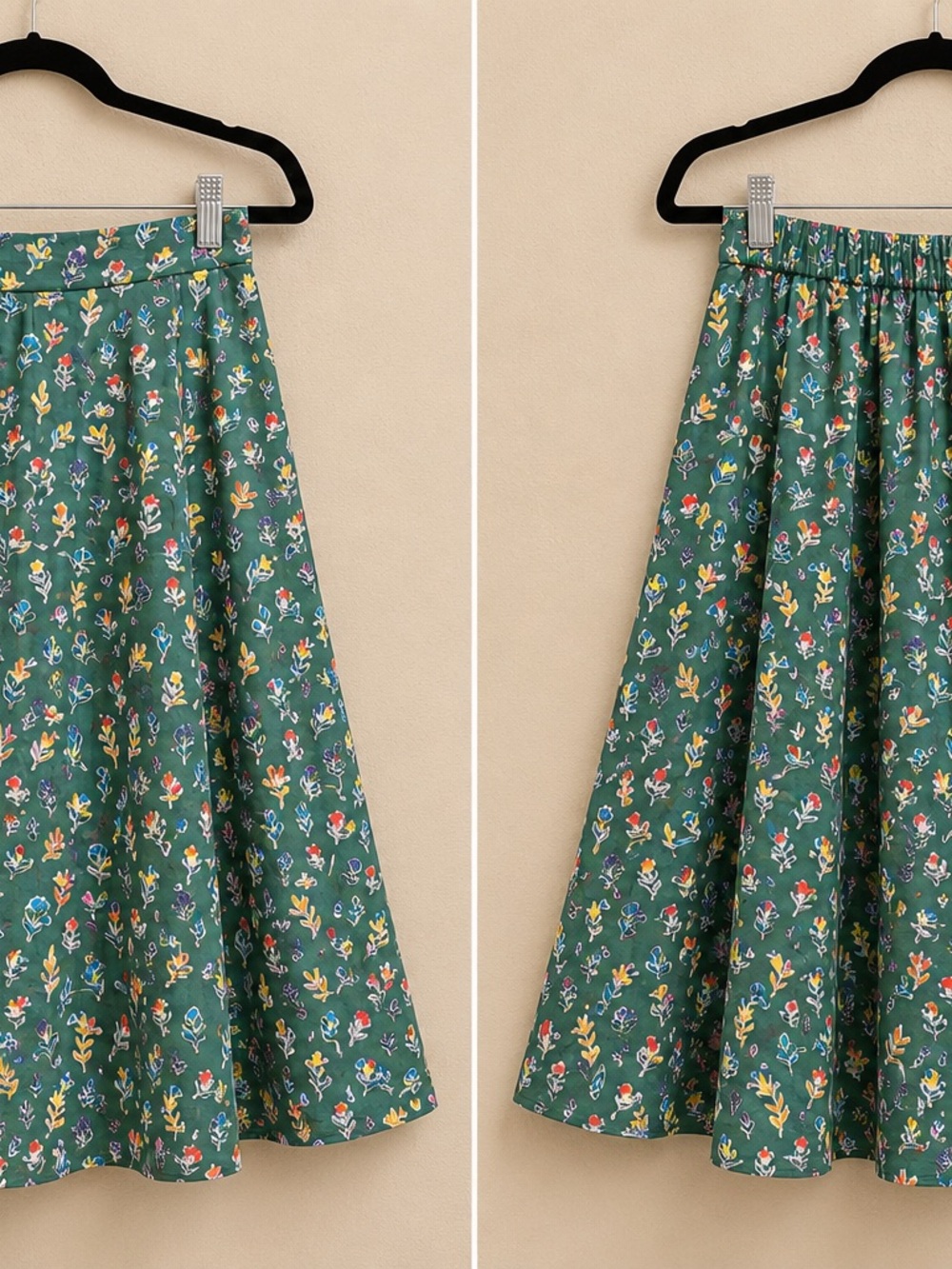 NWT Tulip B Vintage Inspired Green Floral Midi Skirt Elastic Waist Pockets - Picture 3 of 5